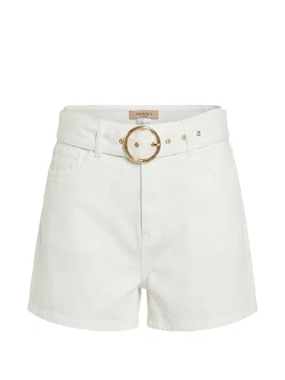 Twinset Belted Denim Shorts In White