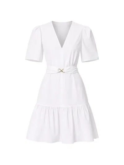 Twinset Belted Tiered Mini Dress In White