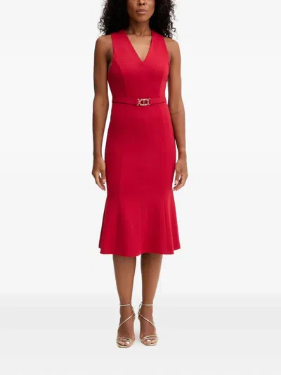 Twinset Belted Sleeveless Midi Dress In Red
