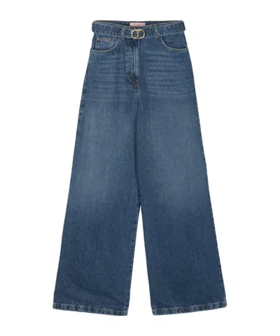 Twinset Belted Wide-leg Jeans In Blue