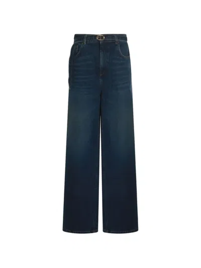 Twinset Belted Wide-leg Jeans In Blue