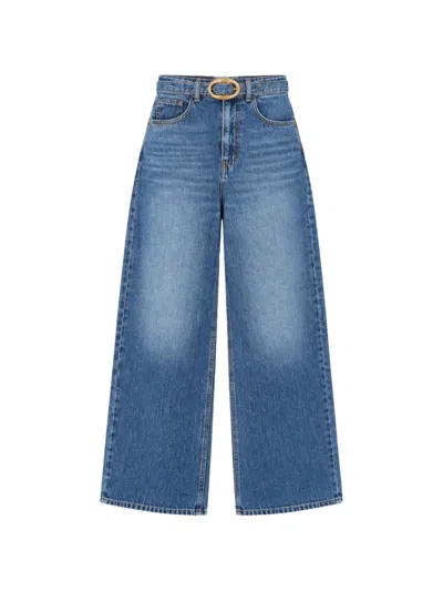 Twinset Belted Wide-leg Jeans In Blue
