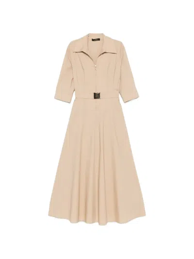 Twinset Belted Zip-up Midi Dress In Neutral