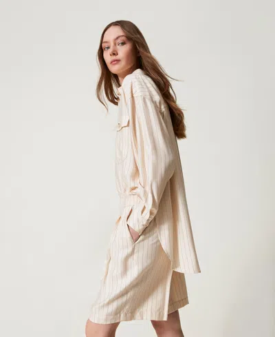 Twinset Bermuda Rayé Avec Élastique In Neutral