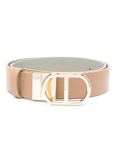 Twinset Logo-buckle Reversible Belt In Sandy Brown Gainsboro Gray