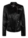 Twinset Zipped Faux Leather Biker Jacket In Negro
