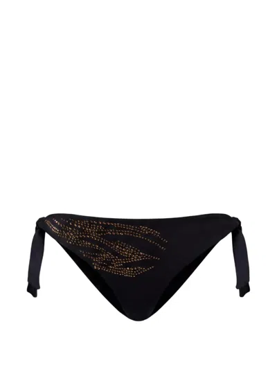 Twinset Bikini Thong With Animal Pattern Rhinestones In Black