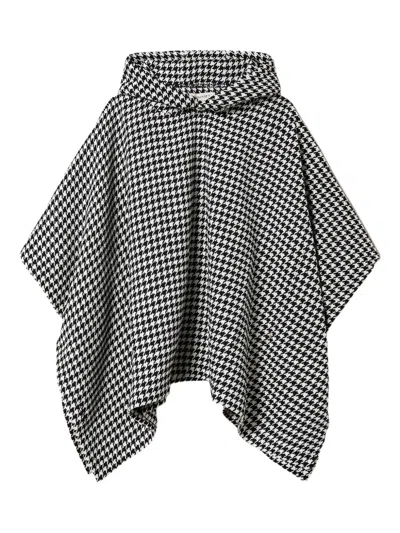 Twinset Houndstooth Hooded Poncho In Black