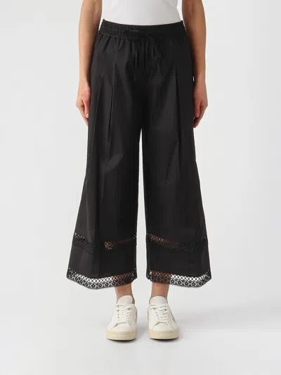 Twinset Lace-trim Pleated Trousers In Black