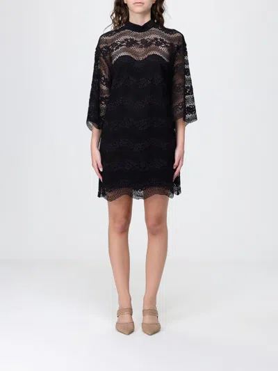 Twinset Mini Lace-overlay Three-quarter Sleeve Dress In Black