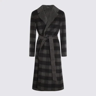 Twinset Black And Grey Wool Coat