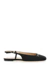 Twinset Black Ballet Shoes With Square Toe And Logo Plaque On The Front In Tech Fabric Woman