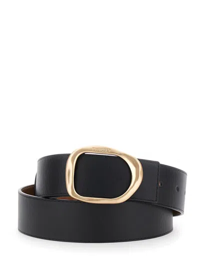 Twinset Black Belt With Buckle Closure In Grained Leather Woman