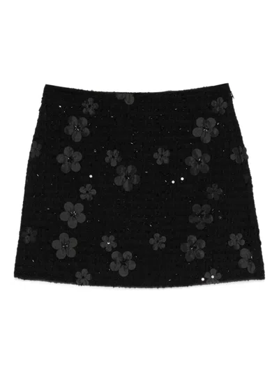 TWINSET TWINSET BLACK BOUCLÉ SKIRT WITH FLORAL TEXTURE