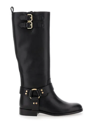 Twinset Black Buckle Boots In Leather Woman