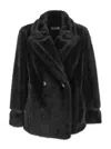 Twinset Black Coat With Classic Lapels In Faux Fur Woman In Animal Print