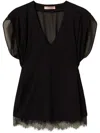 Twinset Black Cotton Blended Top With Rear Tie Fastening In Black