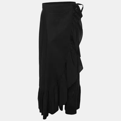 Twinset Black Cotton Ruffled Midi Skirt