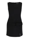 Twinset Black Crewneck Mini Dress With Bow Detail On The Front And Logo Plaque On The Rear In Tech Fabric St In Black