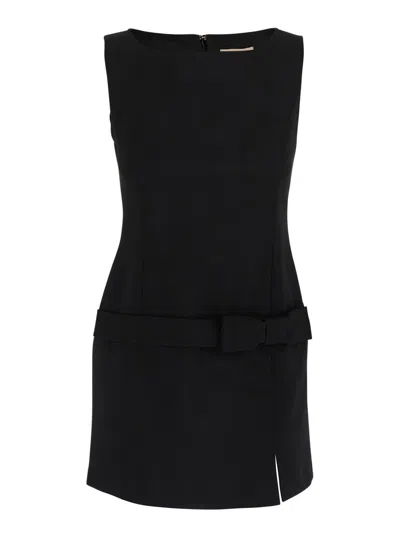 TWINSET BLACK CREWNECK MINI DRESS WITH BOW DETAIL ON THE FRONT AND LOGO PLAQUE ON THE REAR IN TECH FABRIC ST