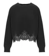 Twinset Black Crewneck Sweater With Lace Details In Black