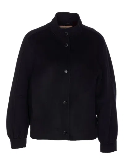 Twinset Black Cropped High-collar Wool-blend Bomber Jacket