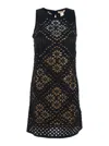 Twinset Black Dress With Knitted Design And All-over Floral Embroidery In Cotton Woman