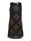 Twinset Black Dress With Knitted Design And All-over Floral Embroidery In Cotton Woman