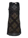 Twinset Black Dress With Knitted Design And All-over Floral Embroidery In Cotton Woman