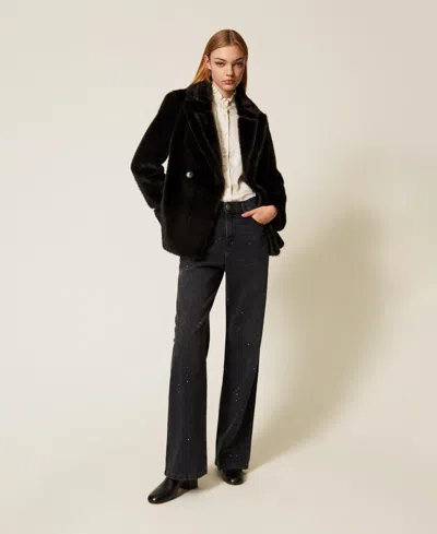 Twinset Jean Noir Cinq Poches Avec Strass In Black