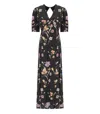 Twinset Floral-print Satin Maxi Dress In Black