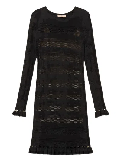 Twinset Twin-set Black Horizontal Stripe Knit Dress