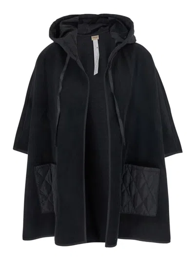 Twinset Black Jacket With Drawstring Hood And Two Front Patch Pockets In Tech Fabric Woman