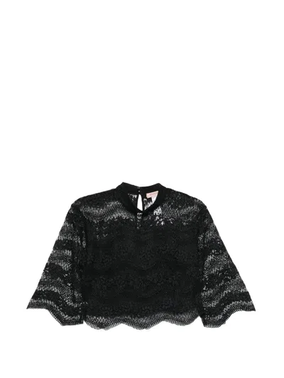 Twinset Twin-set Black Lace Scalloped Hem Top