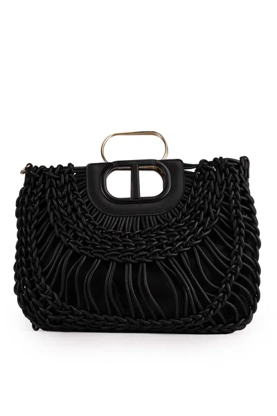 Twinset Black Leather Effect Woven Bag In Nero