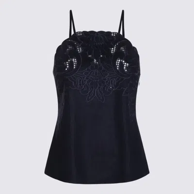 Twinset Black Linen Top In Blue