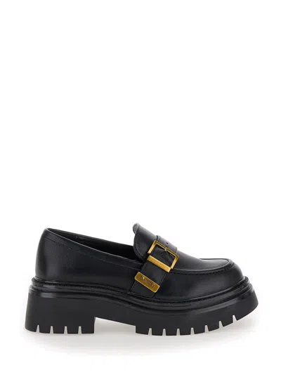 TWINSET BLACK LOAFERS WITH PLATFORM AND LOGO