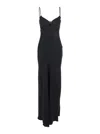 Twinset Black Long Dress With Thin Shoulder Straps And Metallic Logo Plaque On The Back In Tech Fabric Woman
