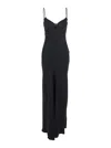 Twinset Black Long Dress With Thin Shoulder Straps And Metallic Logo Plaque On The Back In Tech Fabric Woman In Black