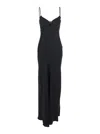 Twinset Black Long Dress With Thin Shoulder Straps And Metallic Logo Plaque On The Back In Tech Fabric Woman In Black