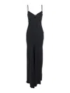 Twinset Black Long Dress With Thin Shoulder Straps And Metallic Logo Plaque On The Back In Tech Fabric Woman In Black