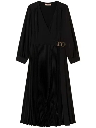 Twinset Black Midi Dress With Plissè