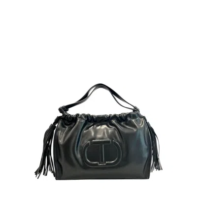 Twinset Fringed Shoulder Bag In Black