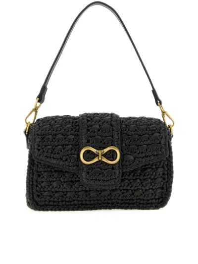 Twinset Black Rectangular Textured Shoulder Bag
