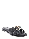 Twinset Black Sandals With Crisscross Strap And Metallic Oval T On The Front In Leather Woman In Animal Print