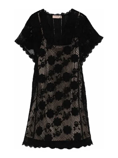 Twinset Twin-set Black Short Lace Dress With Slip Lining