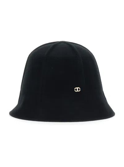 TWINSET BLACK SOLID LOGO BUCKET HAT