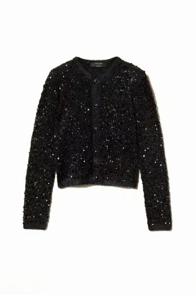 Twinset Black Sparkling Collarless Button-front Jacket