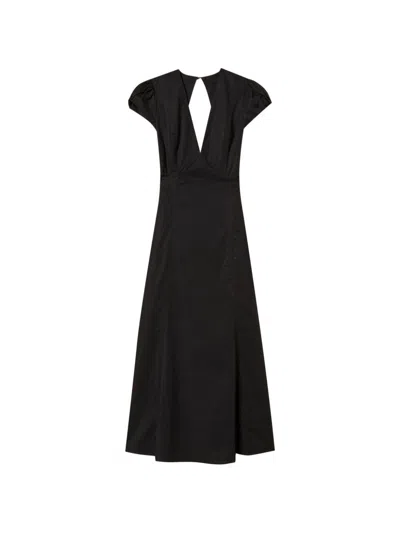 Twinset Black Stretch Cotton Midi Dress With V-neck