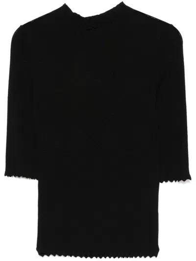 Twinset Black Sweater Short Sleeves Scallop Edge